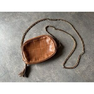Vintage L.J. Simone Brown Croc Pattern Genuine Leather Chain Crossbody Purse Bag